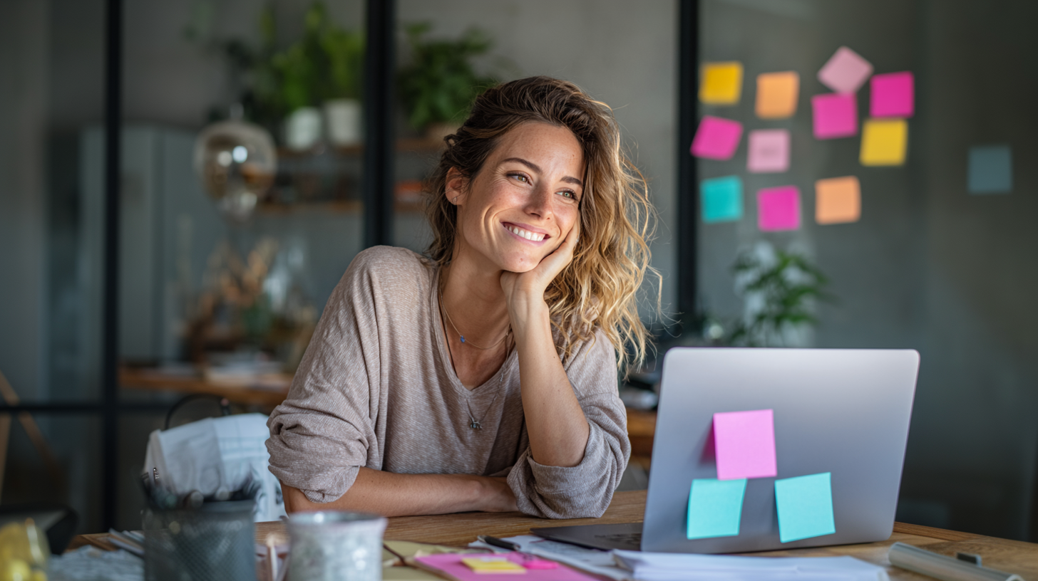 Entrepreneur handing off tasks to an assistant in a bright modern office, symbolizing business delegation and freedom.