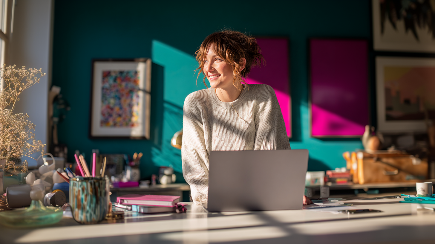 Entrepreneur closing laptop and enjoying coffee break, symbolizing stepping away from overwork.